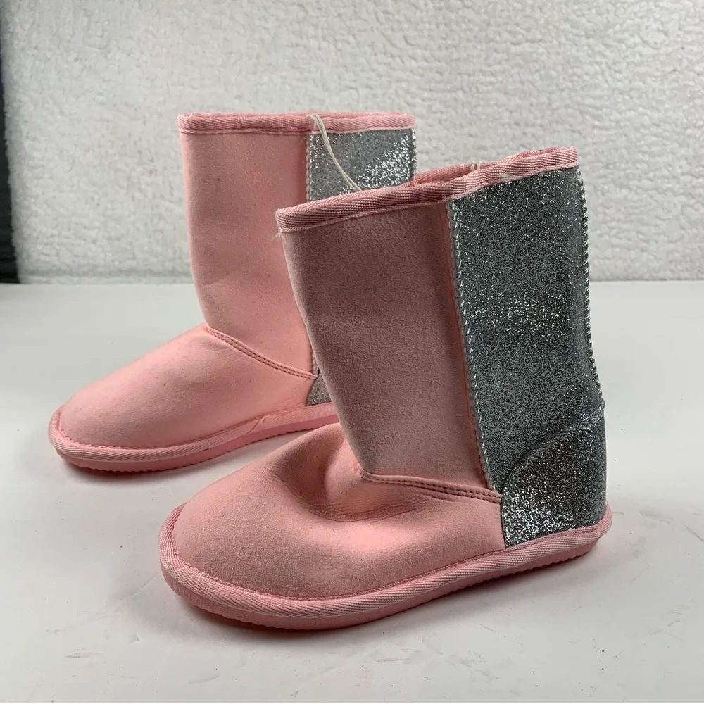 Harper Canyon Girls Pink Silver Pull On Faux Fur Lined Boots 13 M New Scuff 7143
